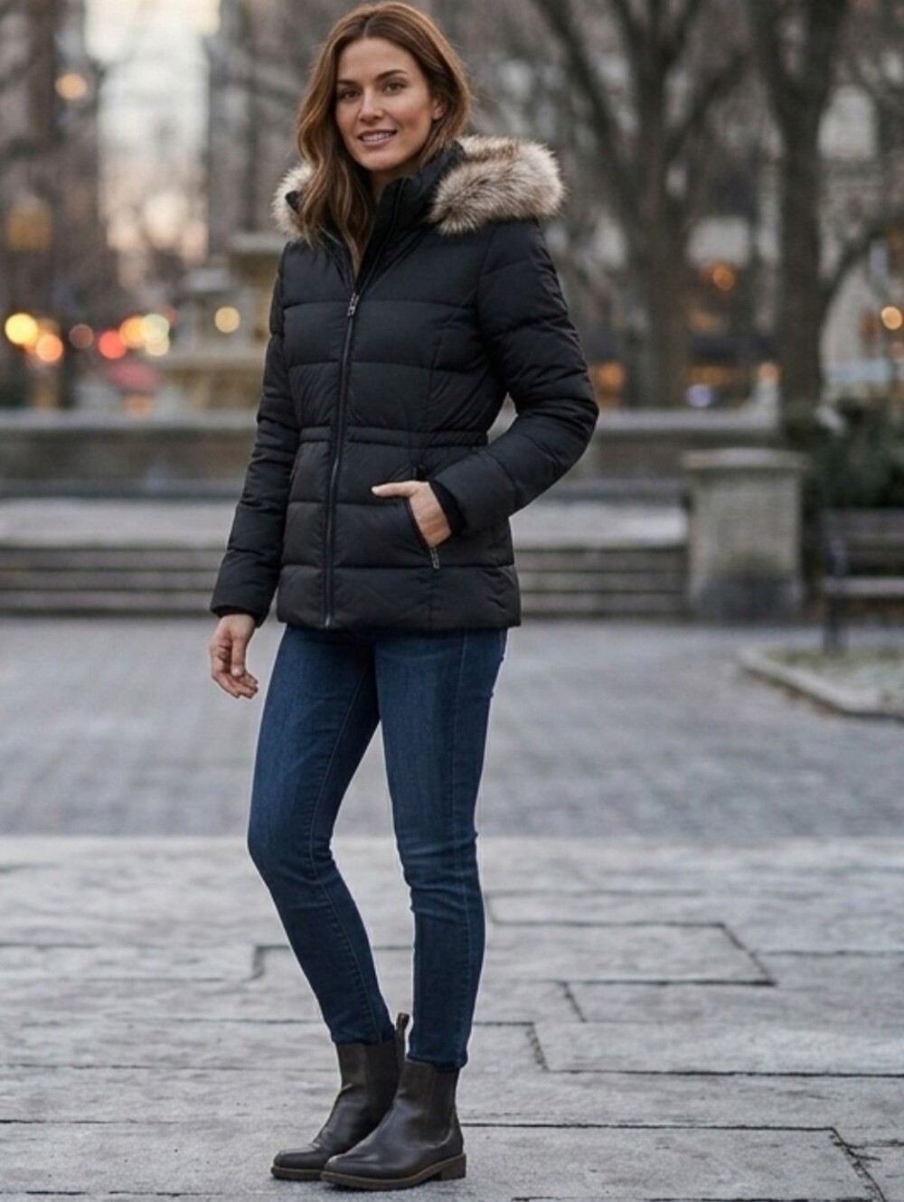 Banana Republic Womens Black Quilted Puffer Jacket Parka Cinched Waist Medium